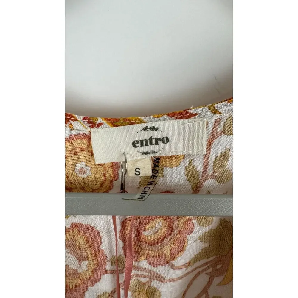 Entro Womens Orange Gold Floral Playsuit Romper Elastic Waist Size Small NWT